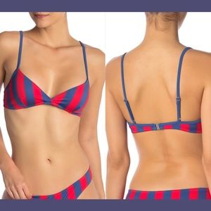 NEW $88 SOLID & STRIPED The Brigitte Bikini Top in‎ Red/Slate [SZ Large ]